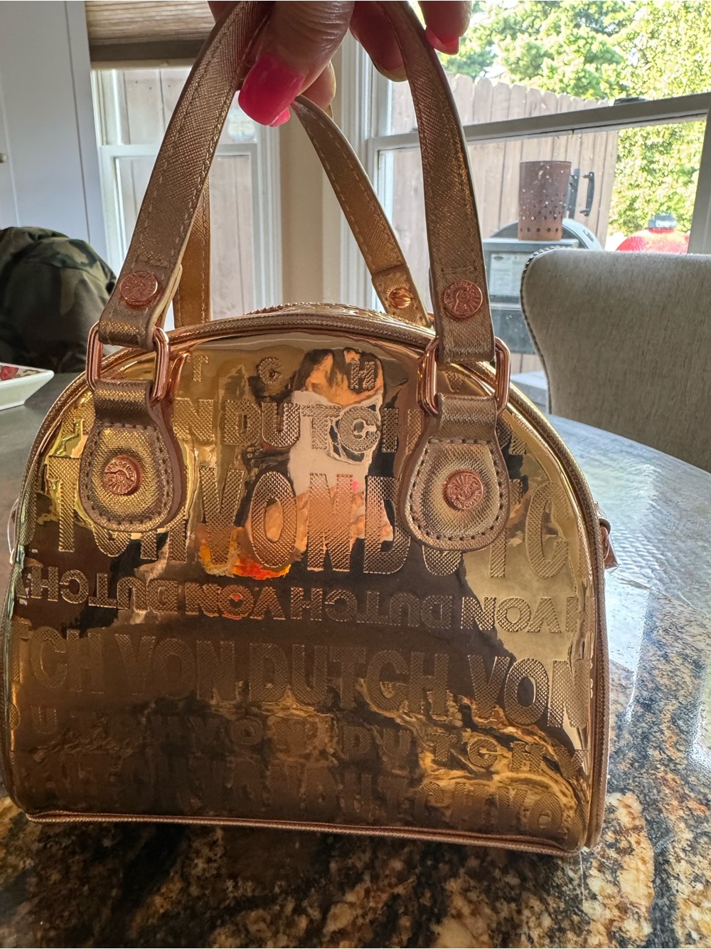 Von Dutch Metallic Rose Gold Mini Dome Satchel